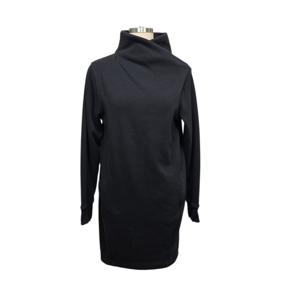Athleta Cozy Karma Mock Neck Dress Black Fleece Lined Long Sleeve Pockets S/T